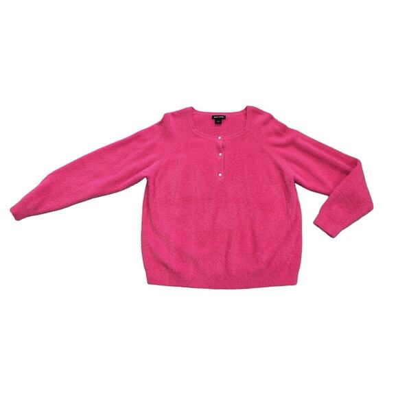 Select + Trade Fuzzy Cozy Pink Sweater Henley Pullover Stretch XL - Picture 1 of 5